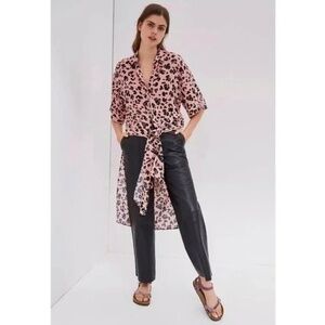 NWT!! Anthropologie MAEVE Rita Tunic Top Pink Leopard Animal Print Tie Small